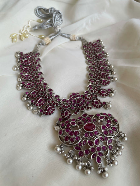 Silver polish Kemp manga necklace with Jhumkas