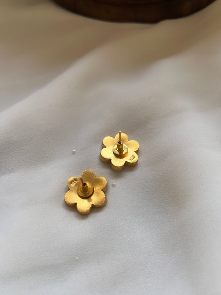 Navaratna Kundan flower silver studs