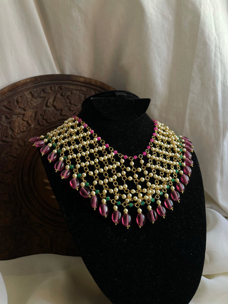 PRE BOOK -Intricate Jaali bead work necklace with long earrings