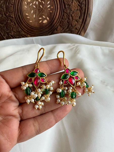 Kundan flower hook earrings