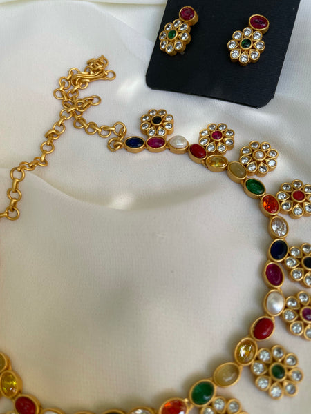 Elegant flower necklace with studs- Design C