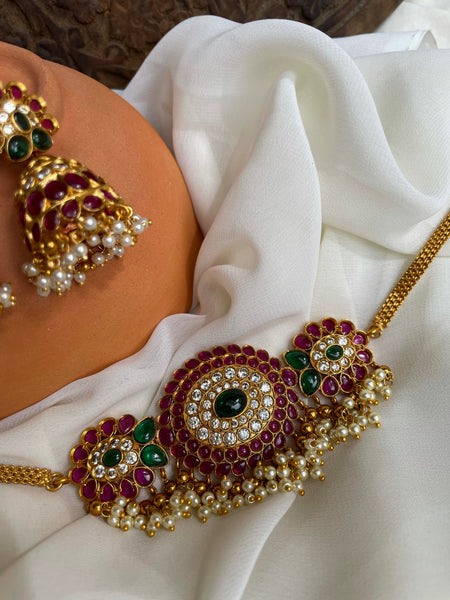 Kemp flower choker with Jhumkas