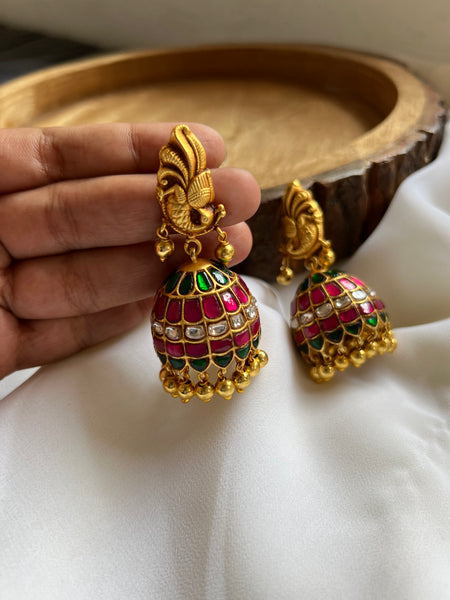 Peacock Kundan bridal Jhumkas