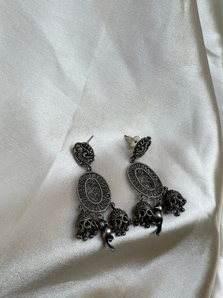 Oxidised bird Jhumka earrings