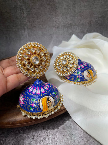 Oversize Kundan chakra stud with Rani Jhumkas