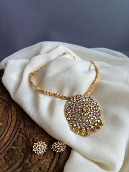 White stone pendant necklace with studs