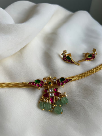 Parrot Kundan flower choker with studs