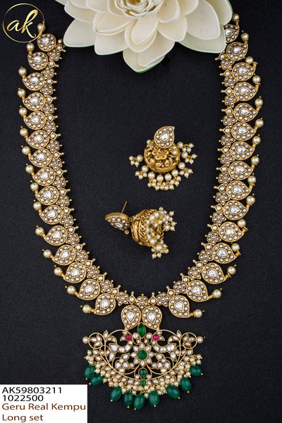 Real kemp jadau look alike bridal Haram with Jhumkas