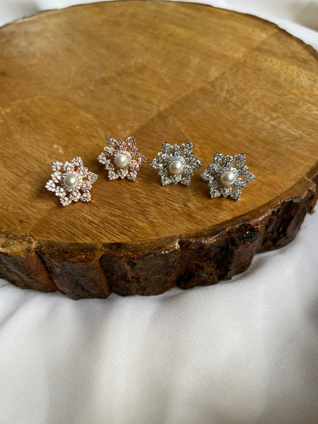 Big Pearl stone flower studs