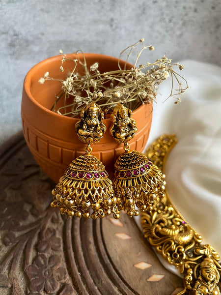 Antique temple haram with jhumkas