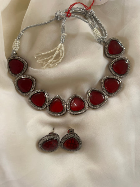 Ruby candy stone necklace with studs