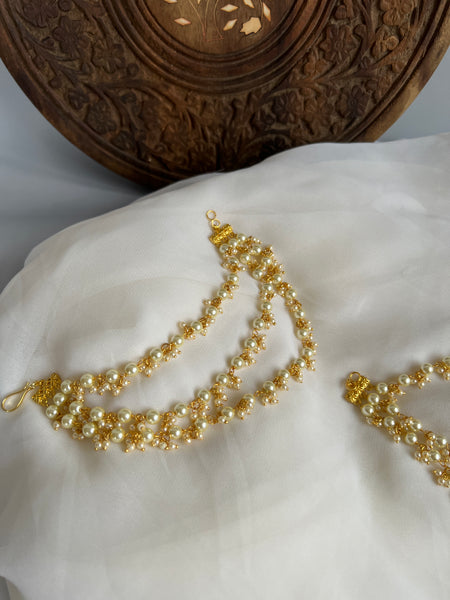 Pearl 3 line earrings chain