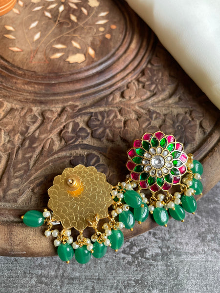 Kundan flower studs with beads