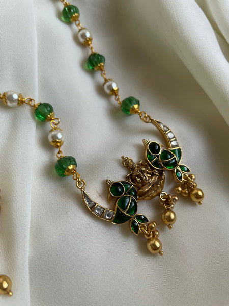 Kundan bird Lakshmi pendant in maala with studs