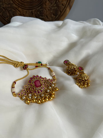 Kemp peacock choker with jhumkas