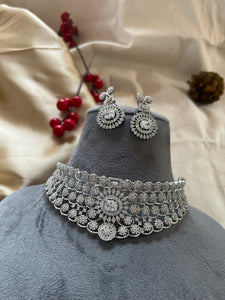 Silver choker style necklace sales