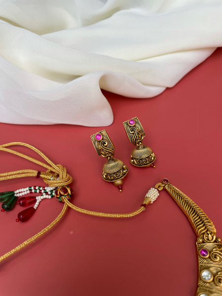 Abstract Kundan designer necklace with jhumkas