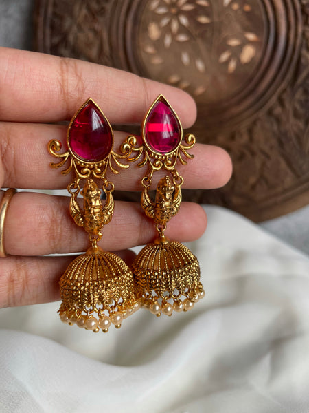 Tear drop stone 3D peacock Jhumkas