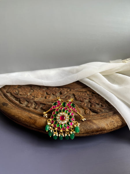 Double parrot Kundan flower tika/pendant