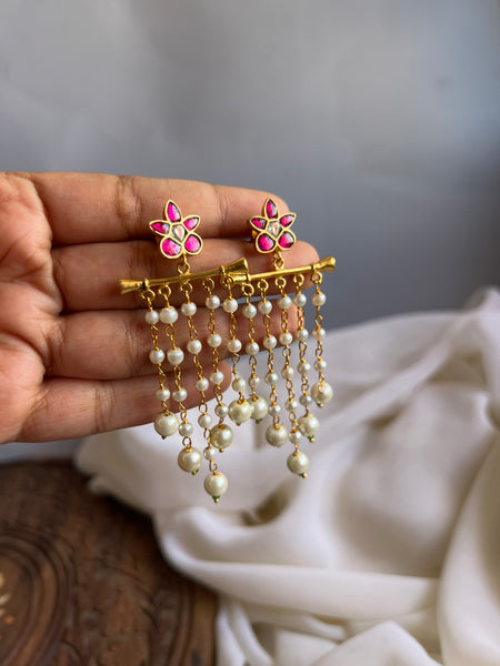 Kundan flower Pearl danglers