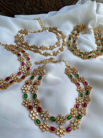 2 layer elegant flower necklace with studs