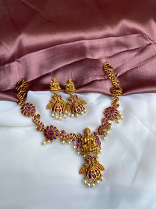 Ruby flower Lakshmi necklace set