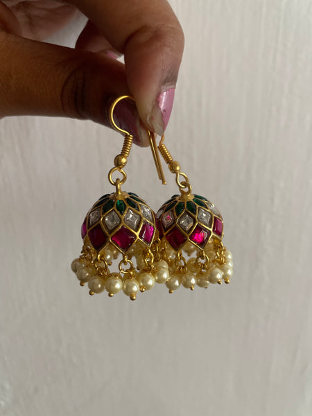 Kundan hook Jhumkas with pearl work