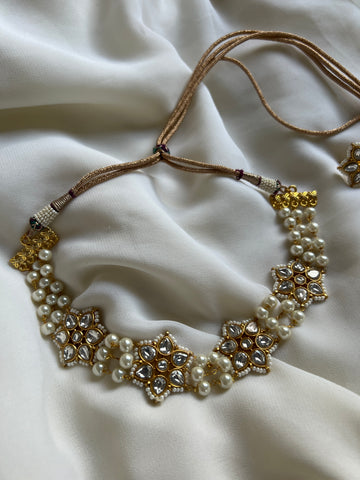 Kundan flower Pearl choker with studs- Pre book