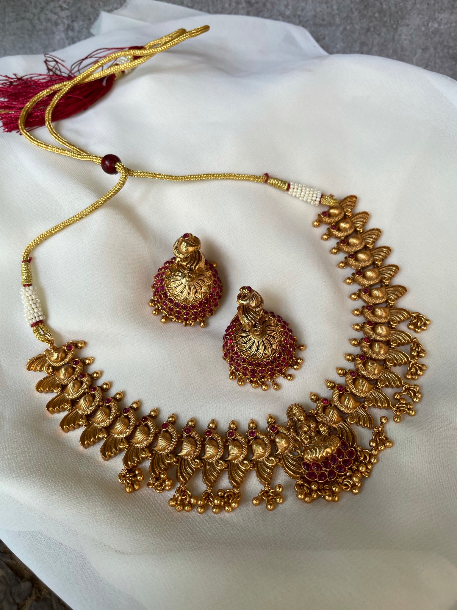 Lakshmi peacock Haram with kemp Jhumkas