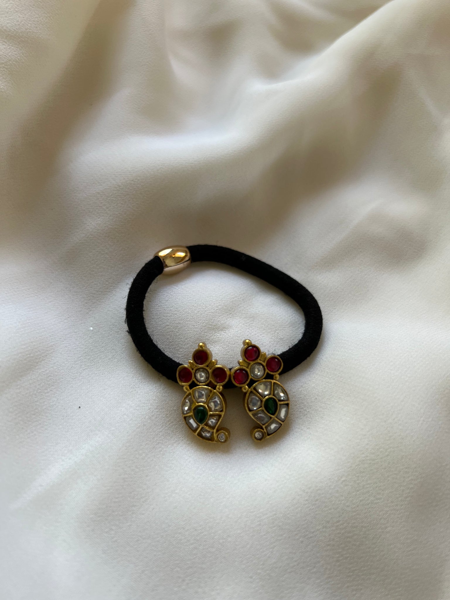 Double Kundan pendant hair tie