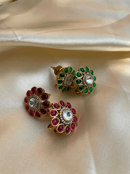 Kundan flower studs