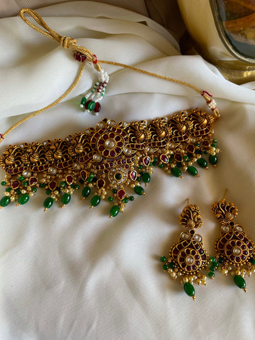 Regal peacock antique choker with earrings