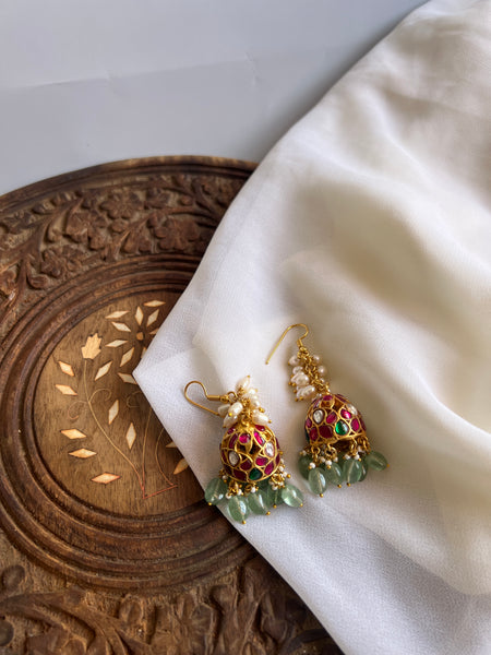 Kundan rice Pearl hook Jhumkas