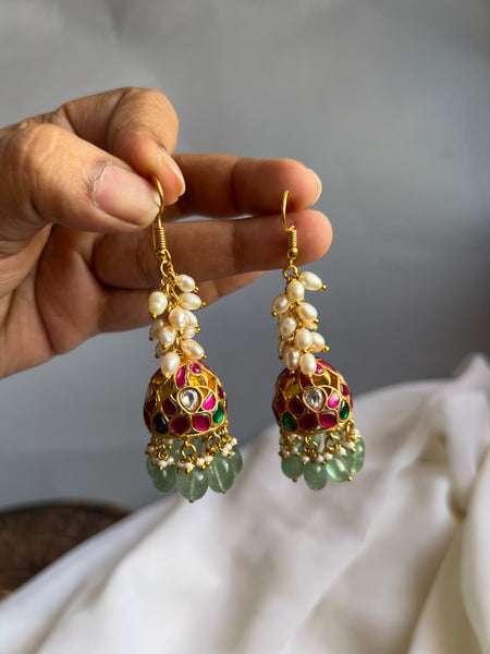 Kundan rice Pearl hook Jhumkas