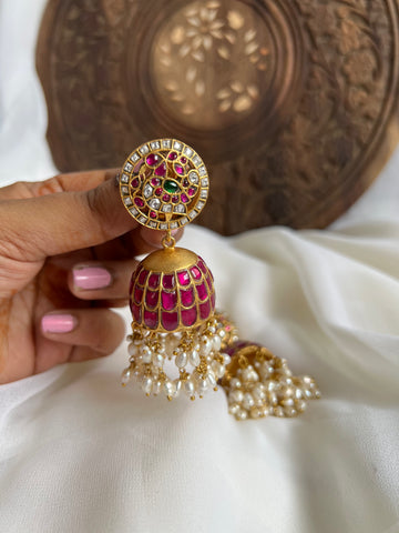 Annam premium Kundan Jhumkas with rice pearls