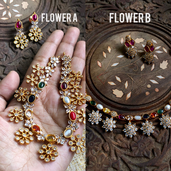 Navaratna flower drop necklace ( in 2 styles)