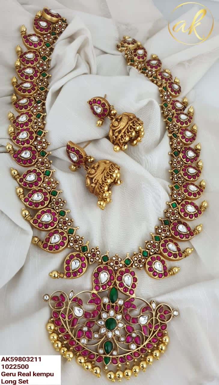 Real kemp jadau look alike bridal Haram with Jhumkas