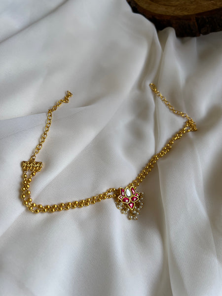 Delicate Kundan lotus pendant necklace