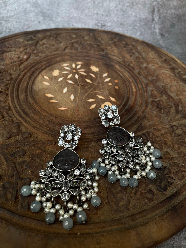 Buy Lavender Carved Stone Earrings In With Elephant Motifs, Dangling Pearls  And Kundan Work KALKI Fashion India
