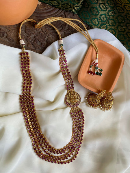 5 layer Kemp Lakshmi Haram with jhumkas
