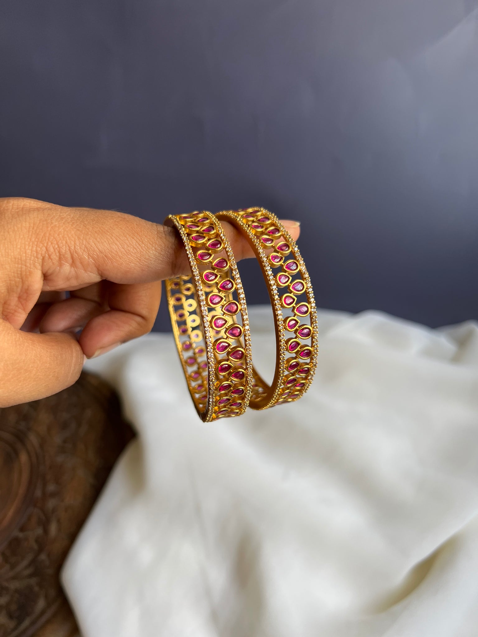 Ruby white stone bangles set of 2