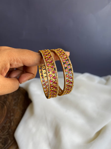 Ruby white stone bangles set of 2