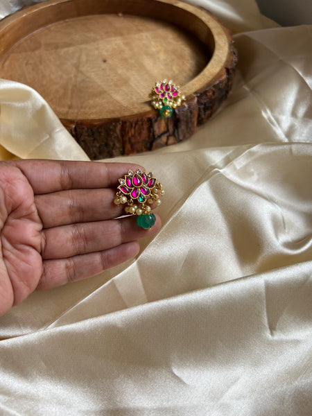 Kundan lotus studs -Small