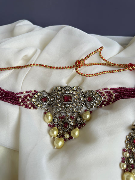Victorian style Ruby choker with earrings