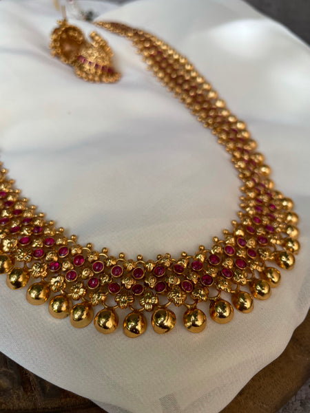 Gold like Ruby antique necklace with jhumkas