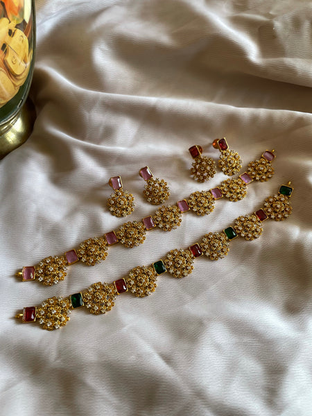 Designer stone flower choker with studs