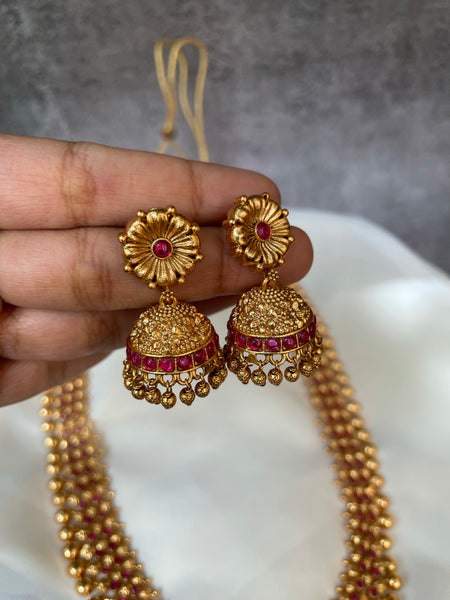 Gold like Ruby antique necklace with jhumkas