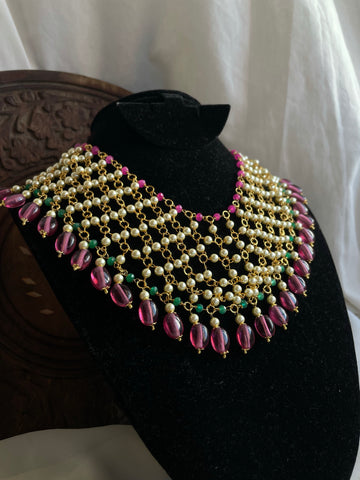 PRE BOOK -Intricate Jaali bead work necklace with long earrings
