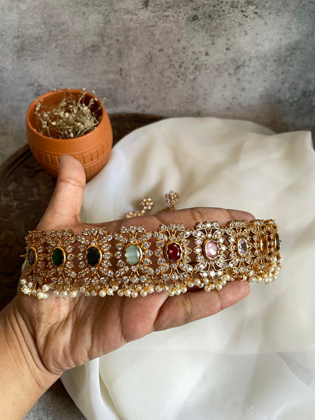 Navaratna high neck choker with studs