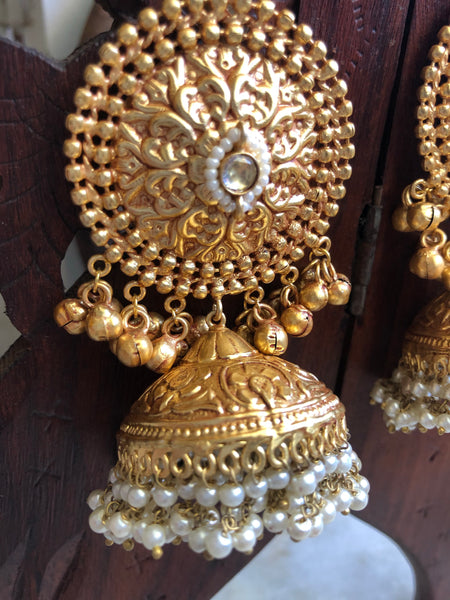 Oversized golden Jhumkas